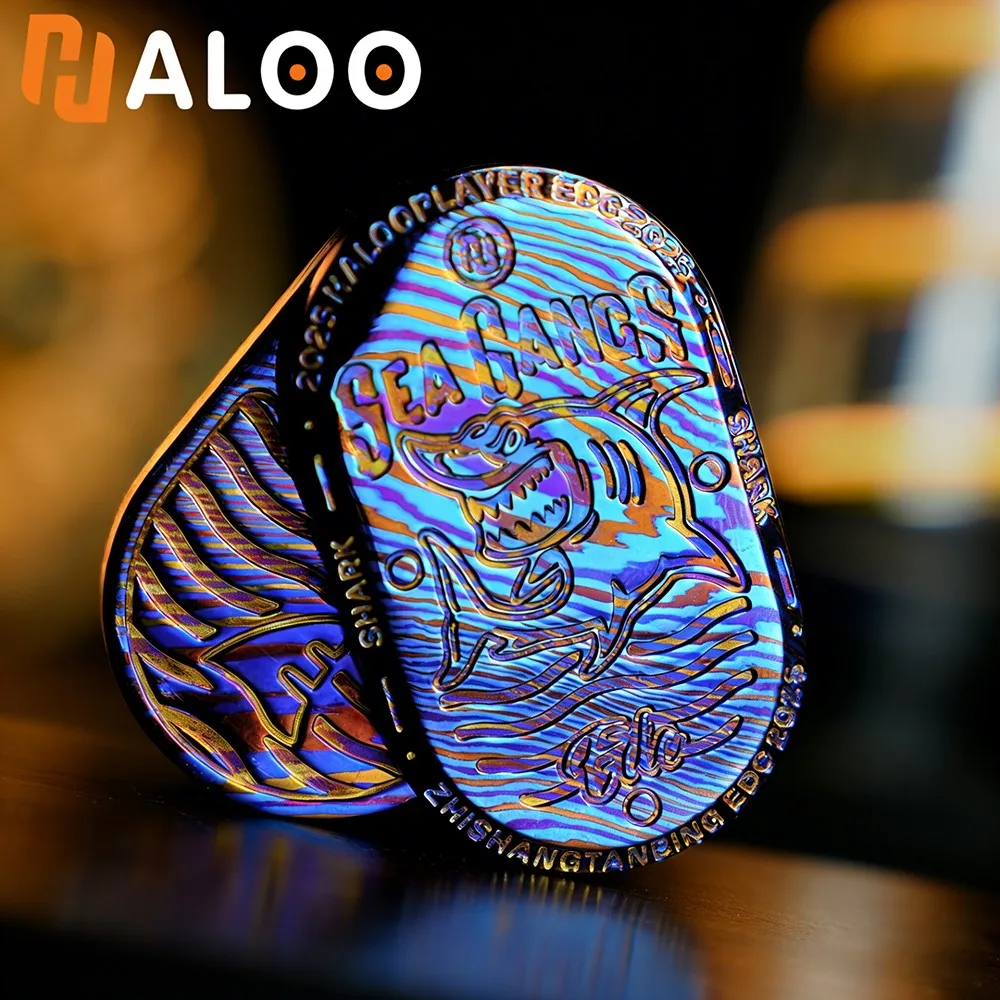 HALOOPLAYER EDC Sea Shark Timascus Fidget Slider Limited Edition Mechanical Fidget Toy Rotates Left And Right 360°