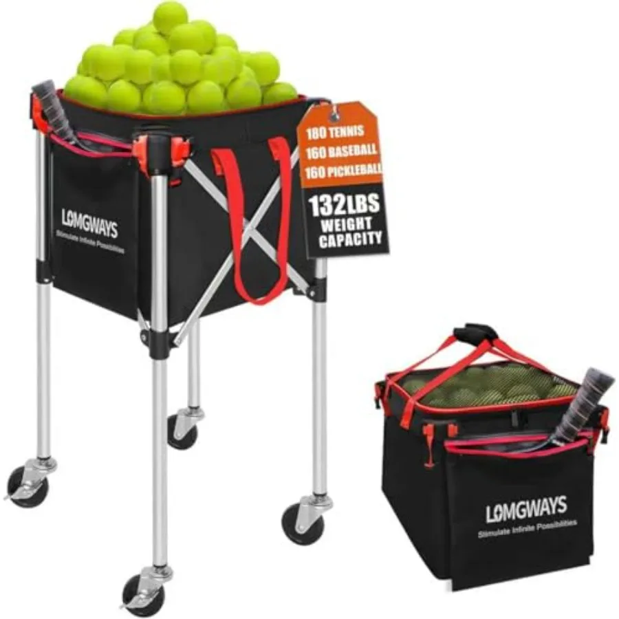 

Pickleball Tennis Ball Hopper for training/teaching foldable lightweight cart with wheels holds 180 tennis/160 pickleballs remo