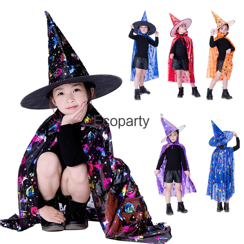 

2023 Halloween Wizard Cloak Cape Witch For Children Costume Kids Magician Cosplay Outfits Girls Purim Carnival Party Costumes