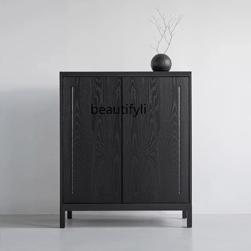

Solid wood dining side cabinet retro double door ash wood tea cabinet storage storage storage cabinet customization