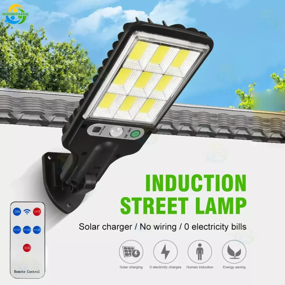 

Solar Street Lights Outdoor with 3 Mode Remote Control Human Sensing Floodlight Living Waterproof for Garden Garage Courtyard