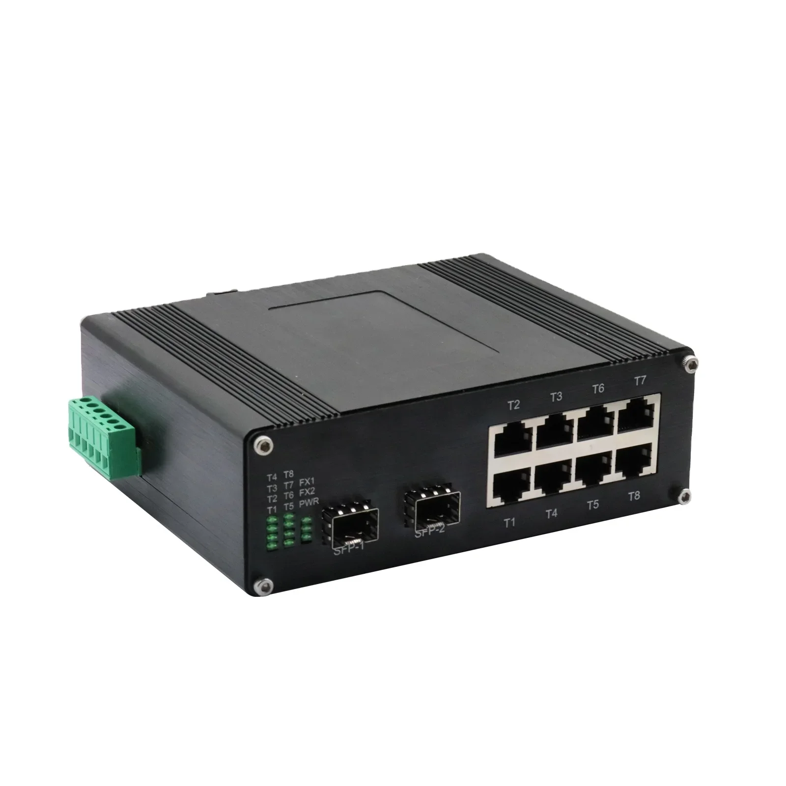 OEM Industrial 8 Port 10/100/1000T 802.3bt PoE to 2 Port 100/1000BASE-X Gigabit Ethernet Switch 360W Max DIN Rail Mounting