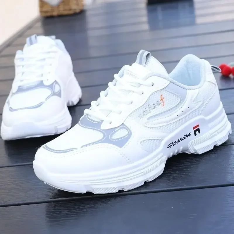 Women\'s Running Shoes Fashion Breathable Walking Mesh Lace Up Platform Sneakers Women Tenis Feminino White Vulcanized Shoes