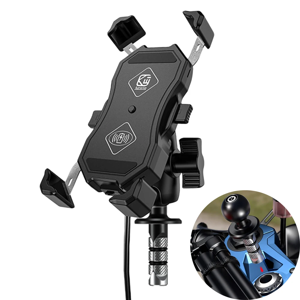 Motorcycle Wireless 15W Qi/USB Quick Charger 3.0 Phone Holder with 1