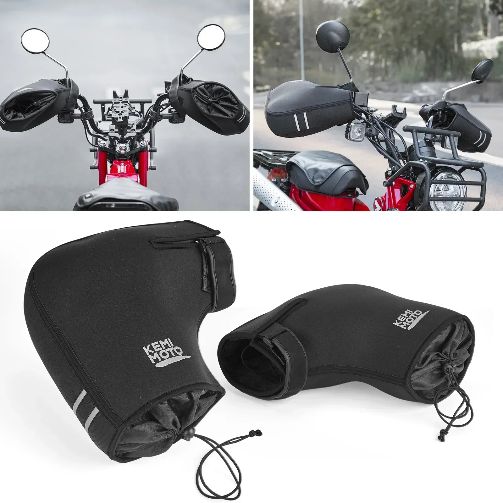 KEMIMOTO Motorcycle Handlebar Gloves Scooter Hand Bar Winter Gloves Windproof Waterproof Washable For ATV Snowmobile