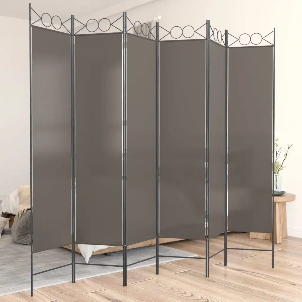 Raumteiler mit 6 anthrazitfarbenen Paneelen 240x200 cm, Stoff, Heimdekorationsprodukte, Trennwände, Sichtschutzwände