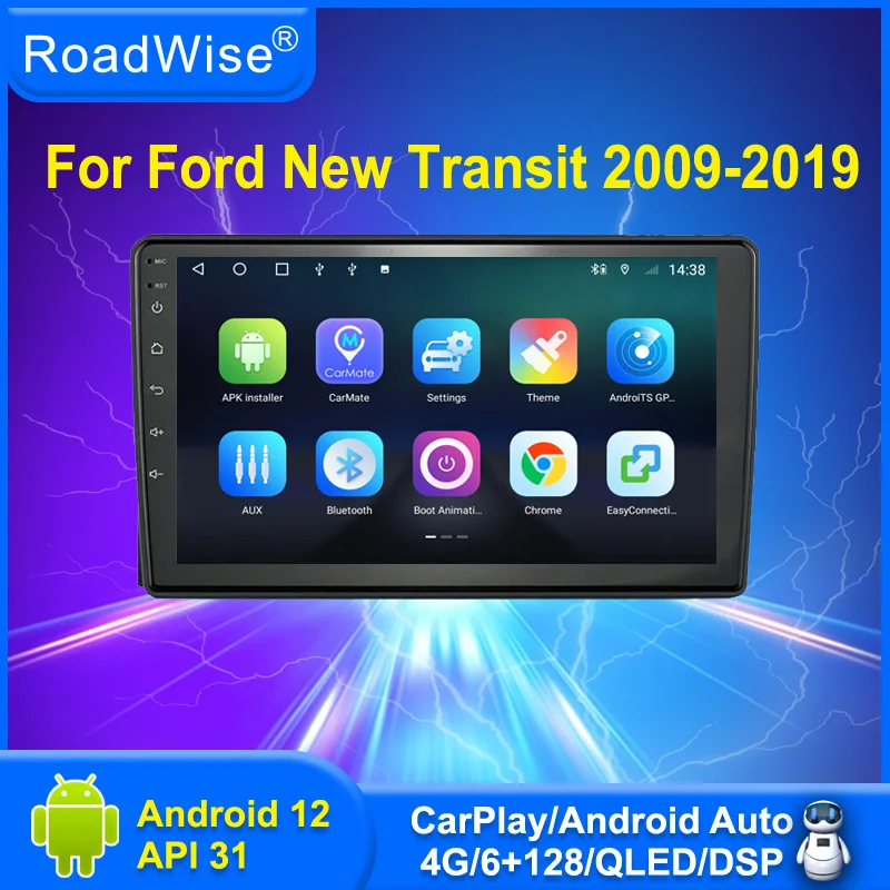 Roadwise Android 12 Car Radio Multimedia Carplay For Ford New Transit 2009 - 2015 2016 2017 2018 2019 4G Wifi DVD Navi GPS 2din