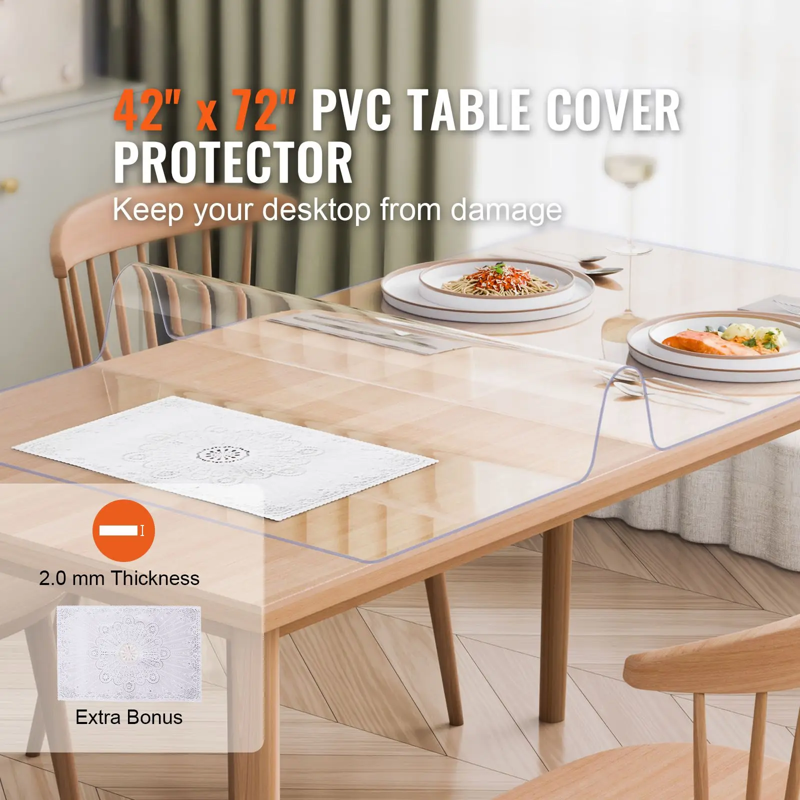 Plastic Table Cover, 42 X 72 Inch 2.0 Mm Thick Clear Table Protector, Rectangle PVC Desk Mat, Waterproof & Easy Cleaning Desk