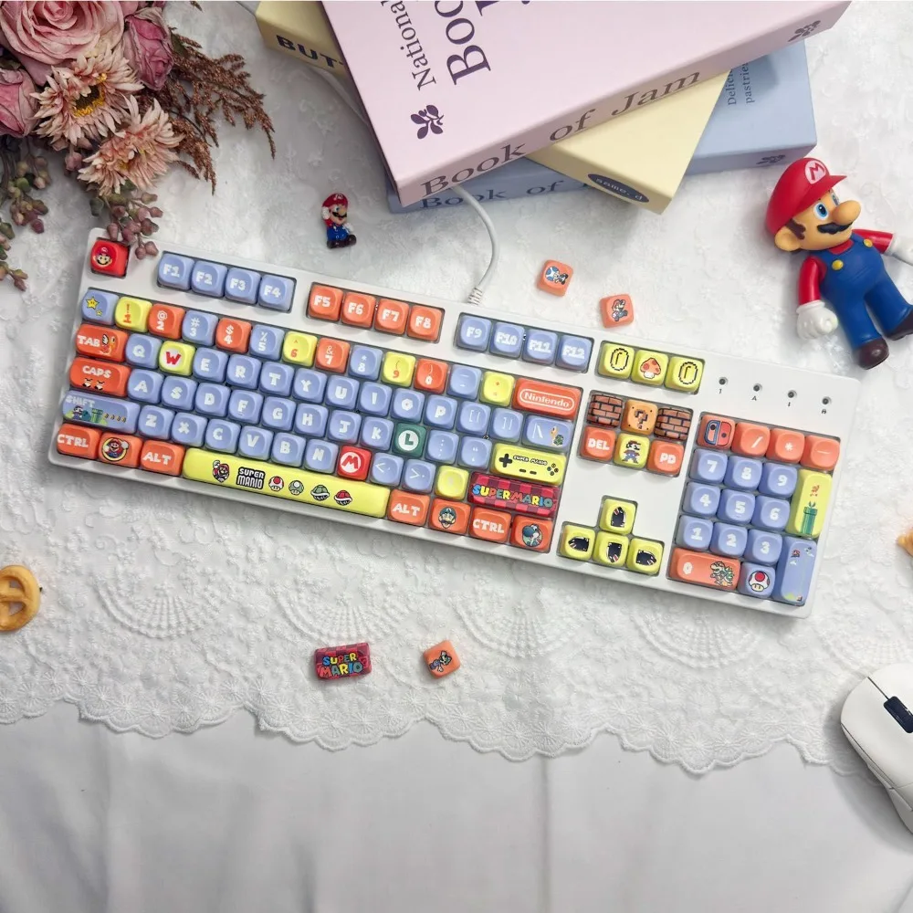 

108 Keys Switch Gaming Mechanical Keyboard MCA key caps DIY Super Mario MOA Profile PBT Keycaps Customs Dye Sub Keycap For Mx