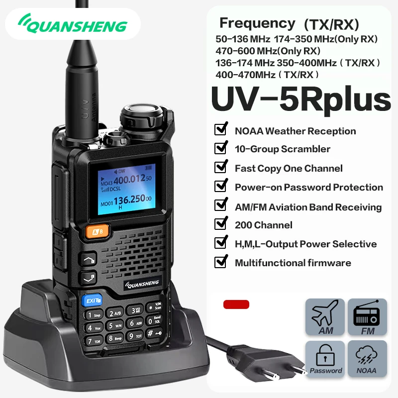 Radio bidirectionnelle Quansheng UV-K5, 50-600 MHz, réception bande aérienne, charge Type-C, 200 canaux, copie rapide de la fréquence