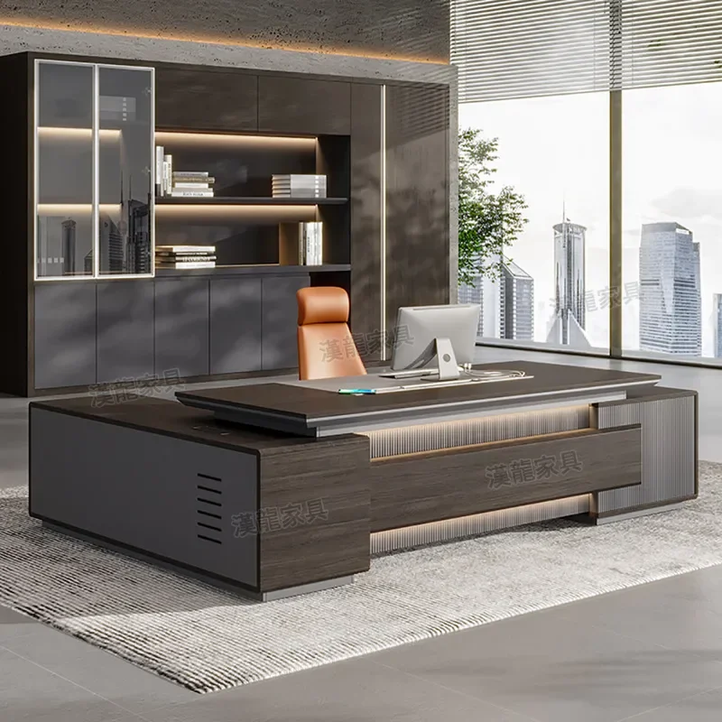 Modern Executive Desk with Integrated Lighting Large Office Table and Chair Set Simple Boss Desk Premium President