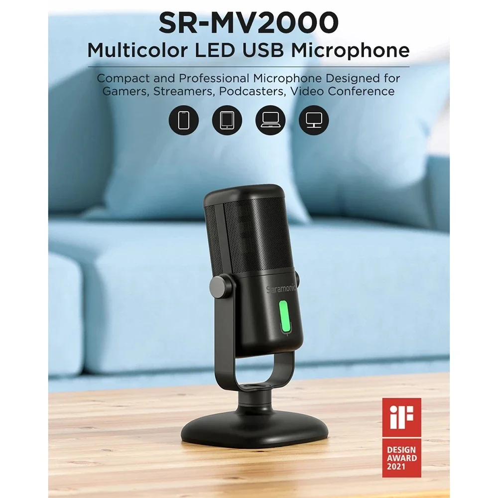 Saramonic SR-MV2000 USB-C Mobile Phone Universal Desk Microphone Mic Recording Real Time Play Back  Type-c