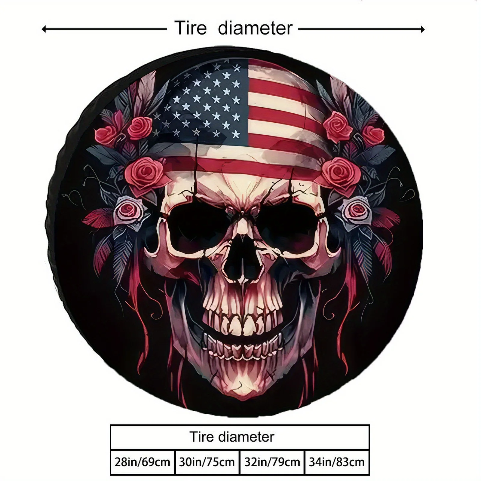 Rose Skull Pattern Fashionable Spare Tire Cover, Windproof Dustproof UV Protection, Durable Anti-Aging, 28/30/32/34 Inch, Fits V