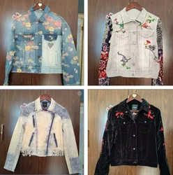 Foreign trade Spanish original single stitching embroidered denim jacket jacket for women