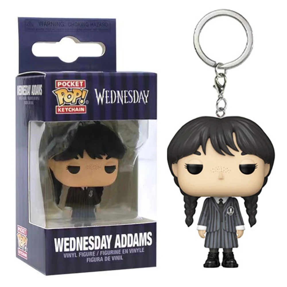 2PC Funko POP The Wednesday Addams Keychain Anime Model PVC Statue Doll Collectible Room Decoration Christmas Toy Gift