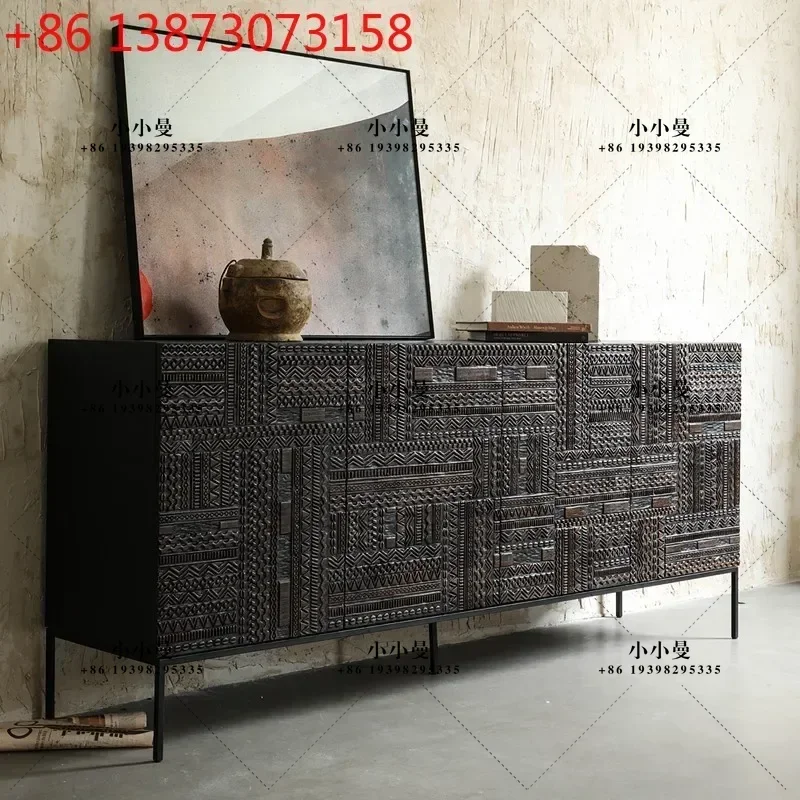 Nordic medieval teak hand-carved retro silent wind porch cabinet