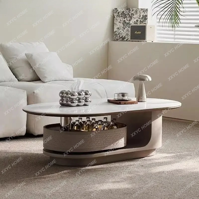 minimalist rotating coffee table living room household oval microcrystalline stone minimalist high sense