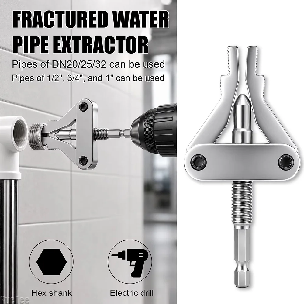 Pipe Extractor Tool Broken Thread Puller Hex Shank Power Drill for PPR PVC Plastic MPP Pipes DN20/25/32 1/2″ 3/4″ 1″ Inch