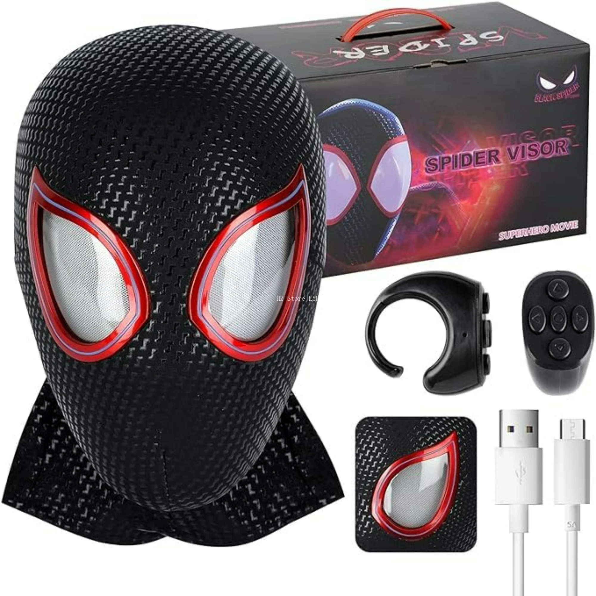 Marvel 1:1 Miles Morales Mask with Movable Eyes Electronic Mascara Gwen Spider-Man Helmet Ring Control Cosplay Mask Toy for Gift