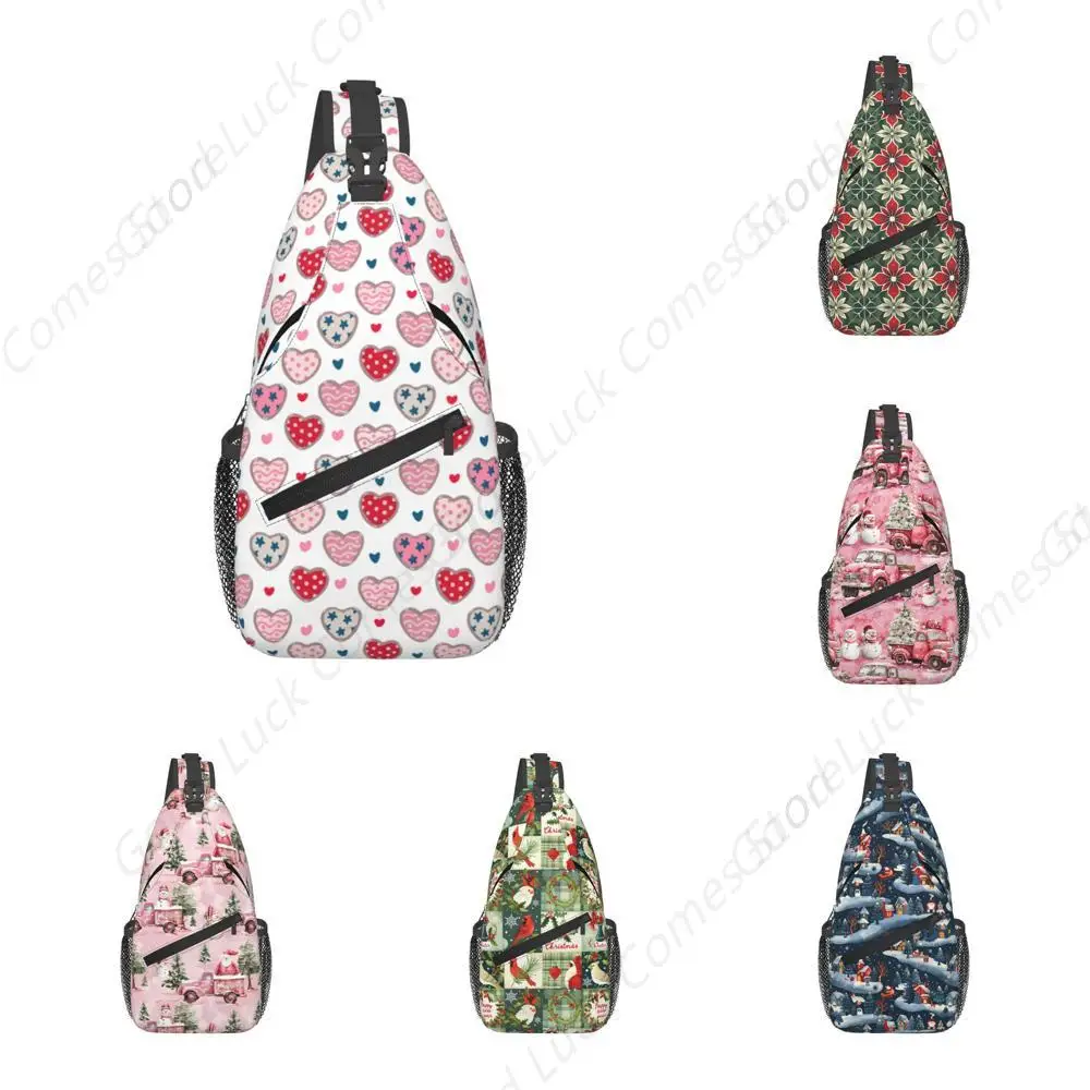 Stars Waves Stripes Dots Heart Valentine's Day Cross Chest Bag Diagonally Hiking Crossbody Bag Travel Shoulder Daypack Lightweig