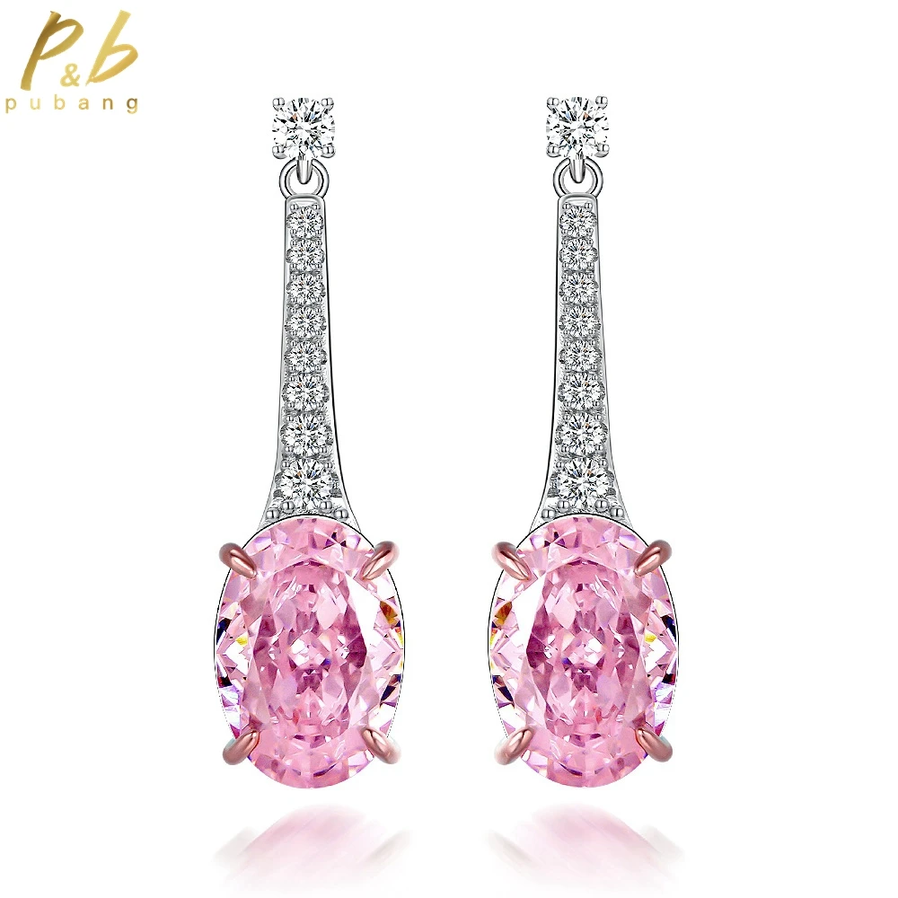 

PuBang Fine Jewelry 925 Sterling Silver Drop Earrings Yellow/Pink Gemstone Created Moissanite for Women Party Gift Drop Shipping