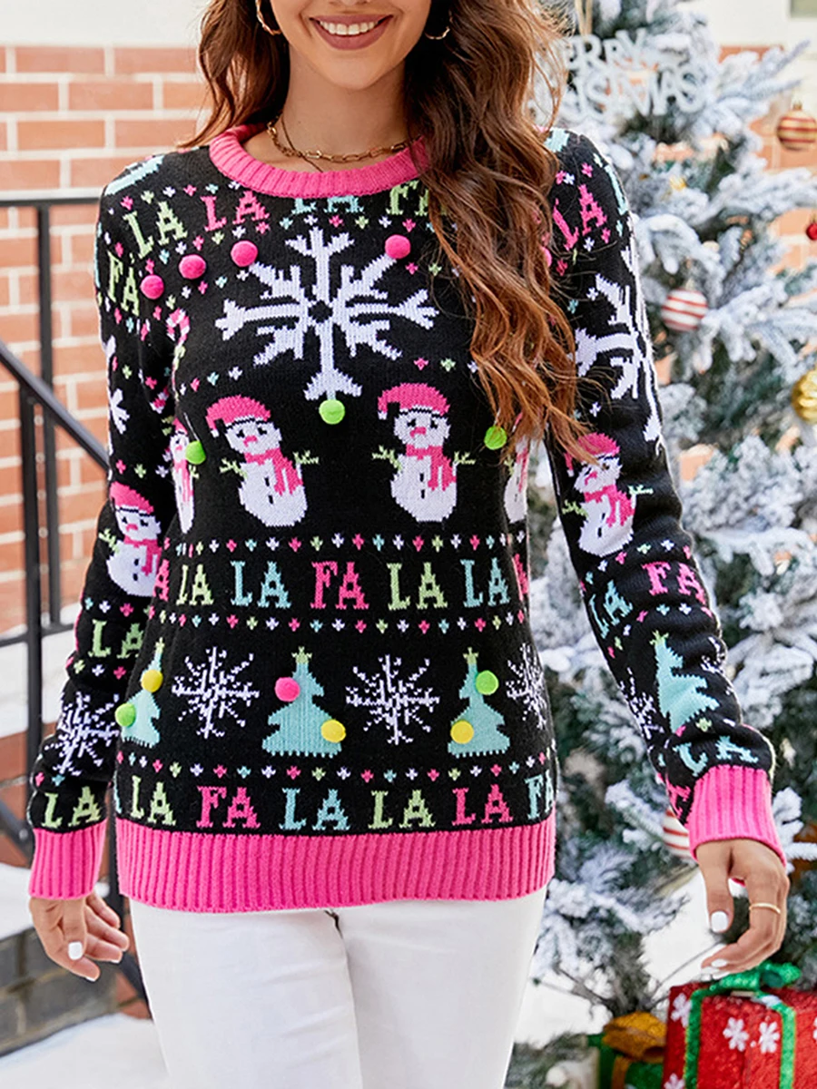 Women's Ugly Funny Christmas Sweaters Long Sleeve Knit Pullover Sweater Cute Reindeer Tree Snowflake Sweater