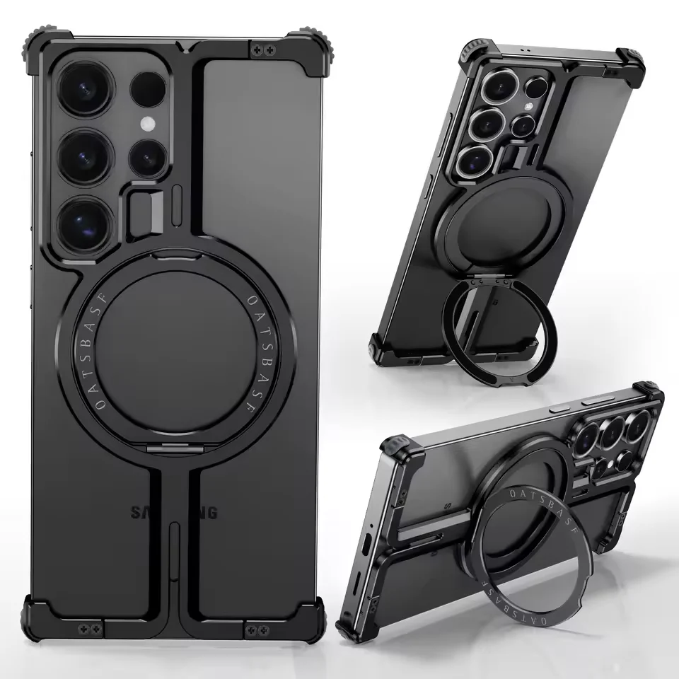 

Frameless Phone Case for Samsung Galaxy S25 Ultra Magnetic Wireless Charging Phone Back Cover Shockproof Bumper w/ Ring