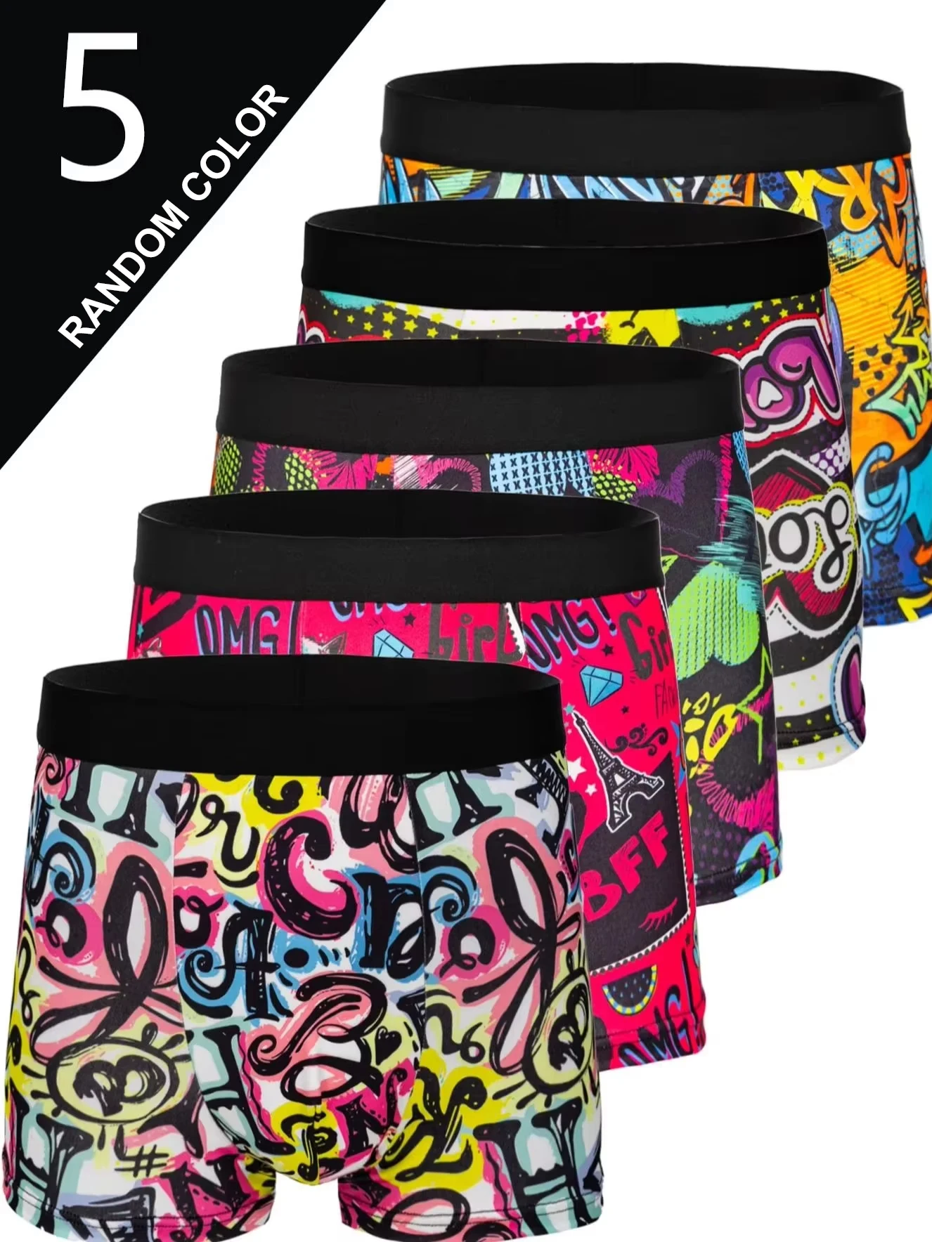5pcs Random fashionable men underwears, comfortable, soft, fashionable, printed, casual and versatile men's boxer shorts