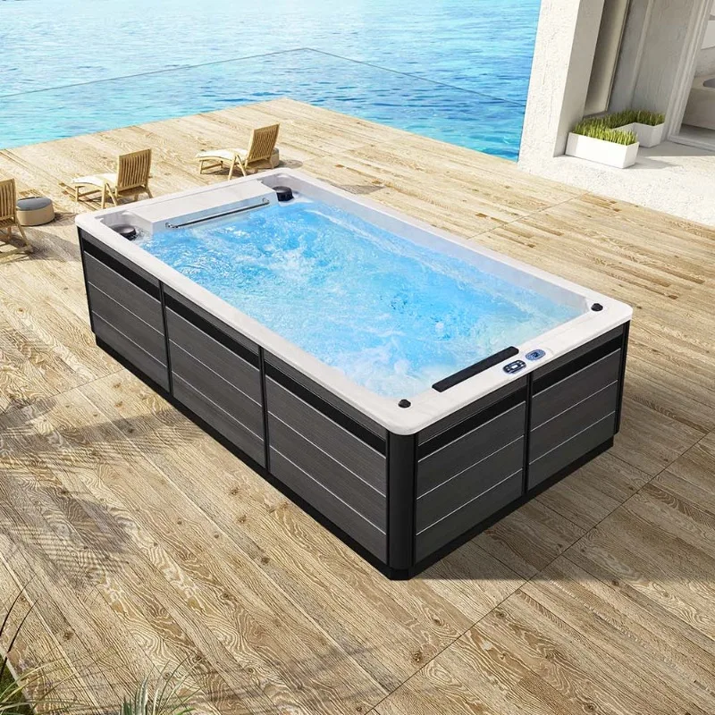 Piscinas de Lujo con Sistema de Entrenamiento de Natación de Doble Eje, Venta Directa de Fábrica en China, Jacuzzi para Jardín de Hotel al Aire Libre