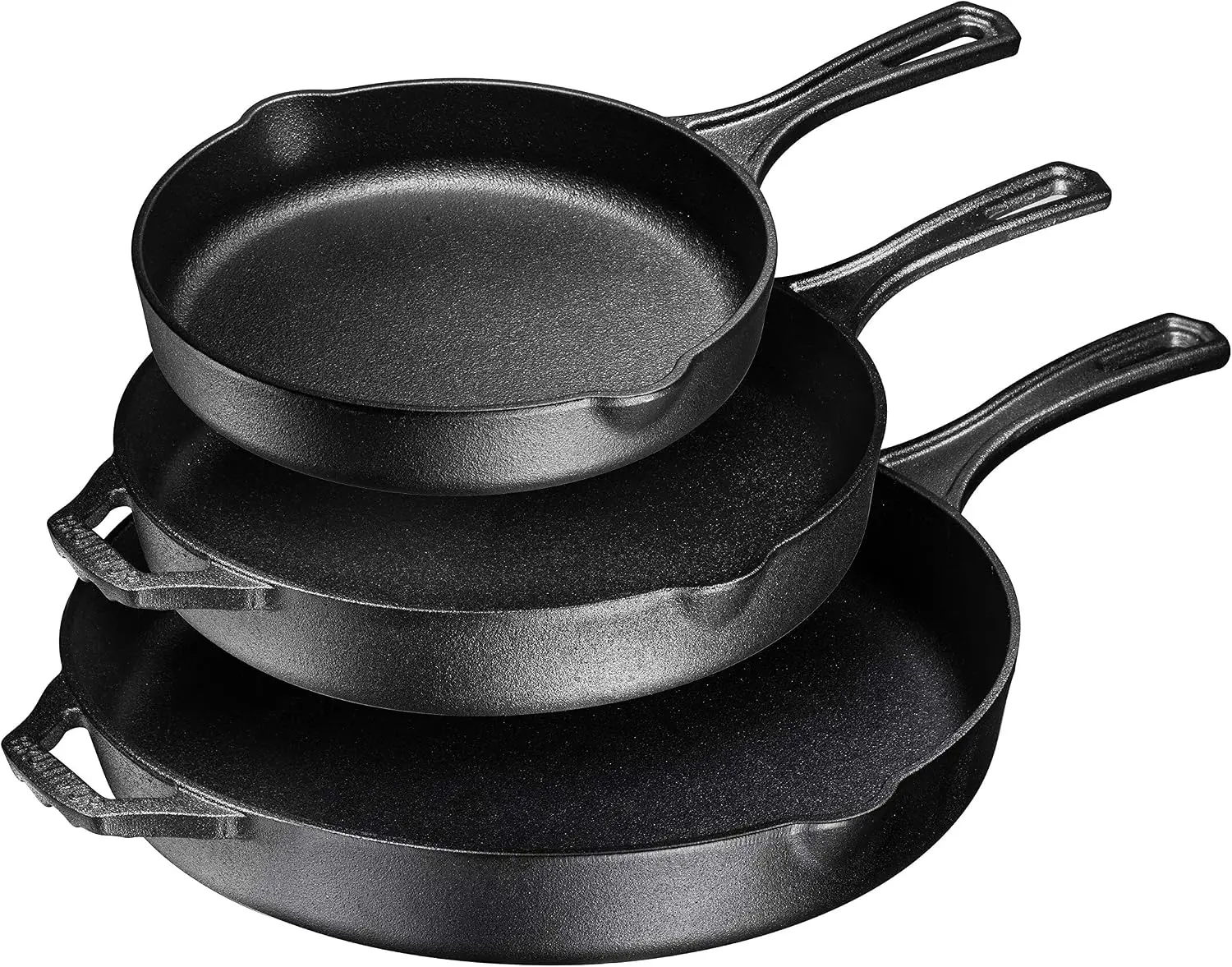 3-Piece Pre-Seasoned Frying Pan Set, 8, 10 and 12 Inch Oven-Safe Skillets and Grill Pans, Nonstick Cookware with Side Drip Lips, Black