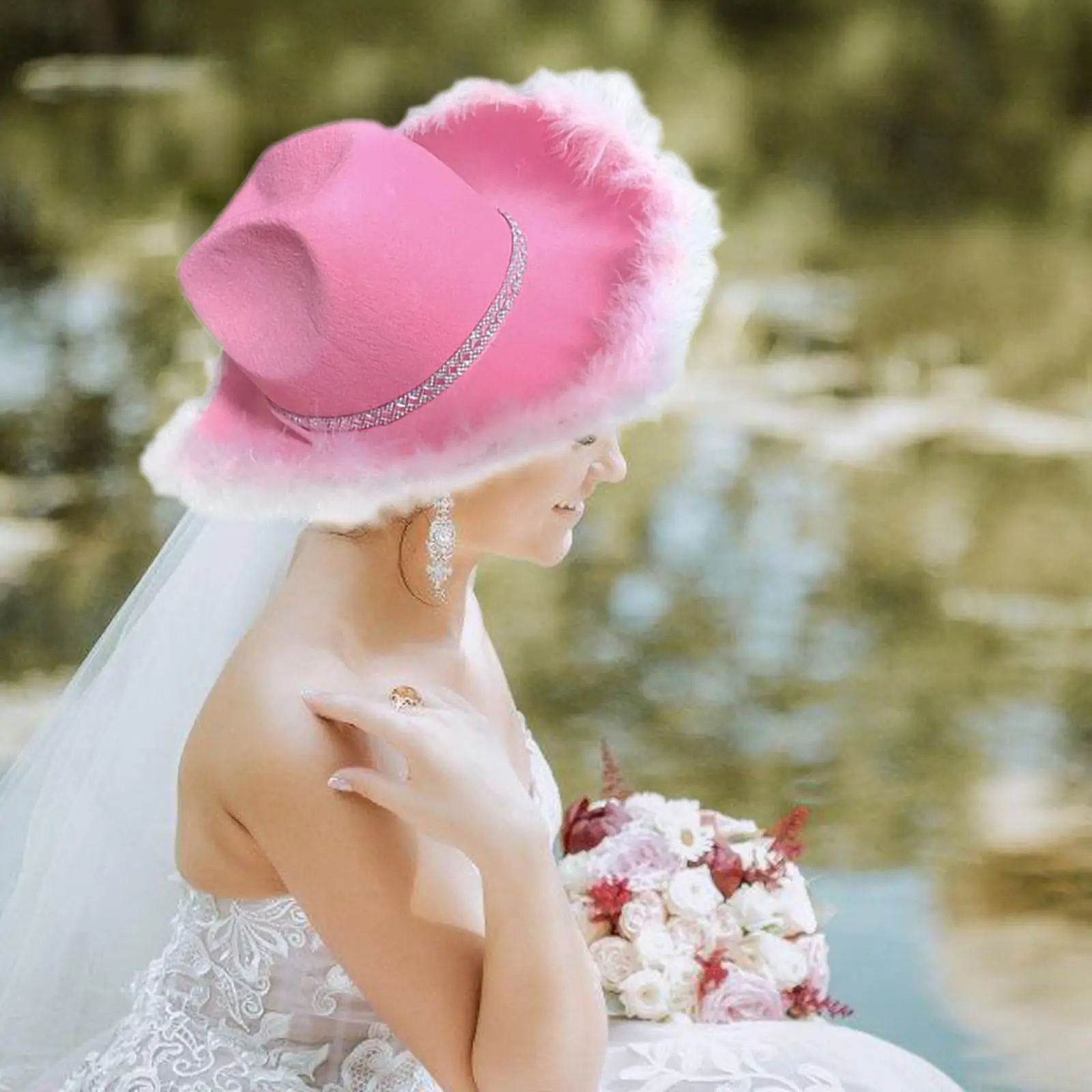 Western Style Women's Cowboy Hat Feather Wide Brim Hat Women Fancy Dress Party