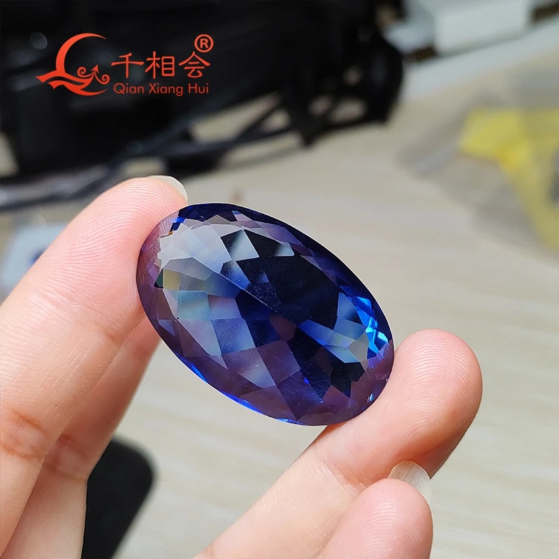 22*35mm 76ct big size Natural cut light  blue oval shape artificial Sapphire corundum  gem stone for jewelry making