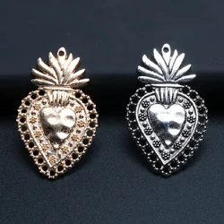 10pcs Mixed Mexican Sacred Heart Alloy Pendant Retro Necklace Earrings Metal Accessories DIY Charm Jewelry Crafts Making A770