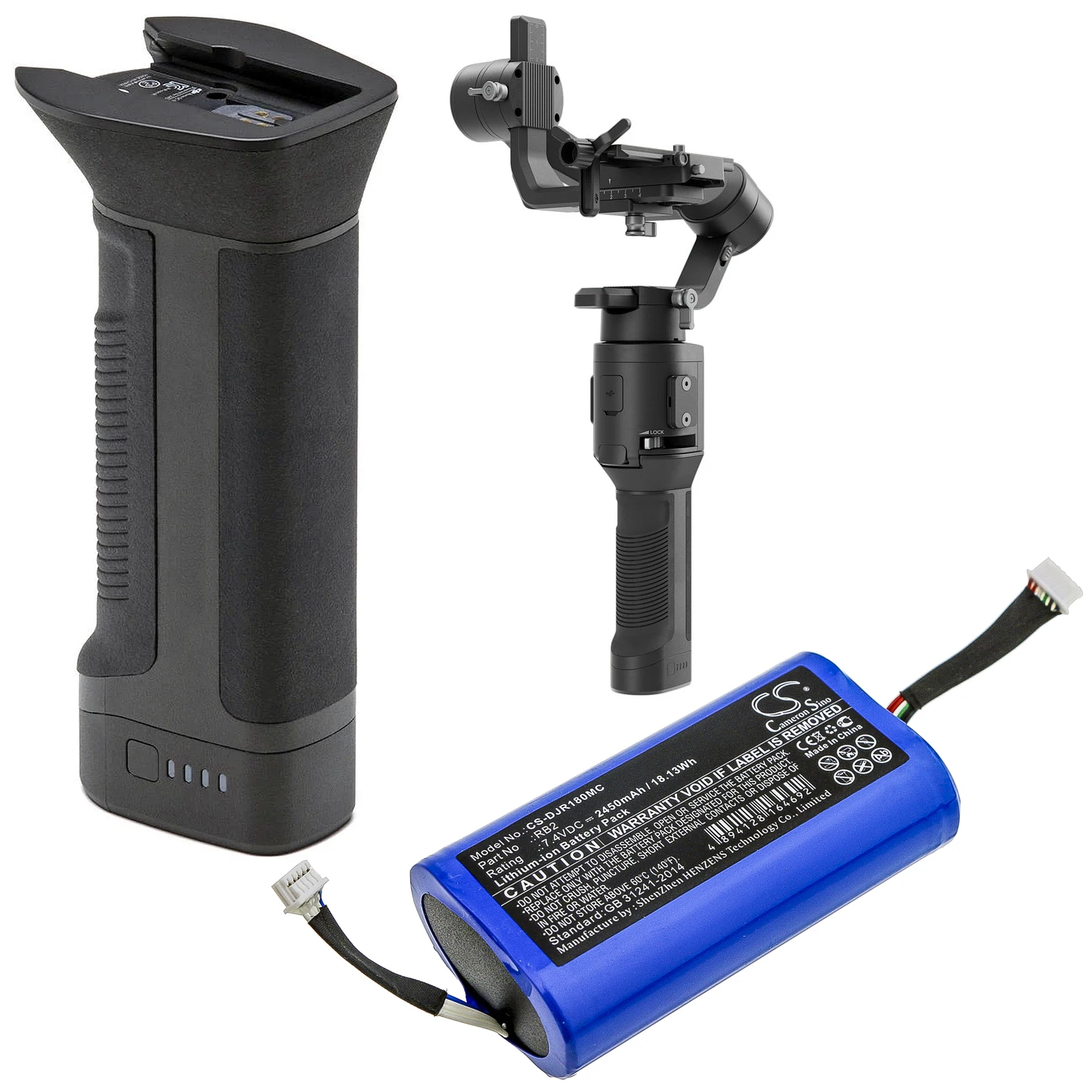 Cameron Sino Gimbals Battery Bor DJI:Ronin-SC,BG18 Grip,Ronin RS3,Ronin RS4,BG21,RB2,RB2-2450mAh-7.2V,--2450mAh / 18.13Wh--7.40V
