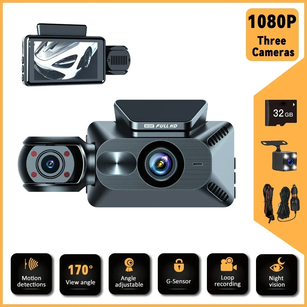 نموذج جديد 3 قناة داش كاميرا السيارة 1080P داش كام جهاز تسجيل فيديو رقمي للسيارات الصغيرة 170 °   مسجل واسع الزاوية كاميرا عالية الدقة من النوع المخفي لكاميرا داش السيارة