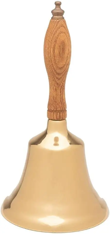 Solid Brass Hand Bell | 8HB | New England Hardwood Handle | Elegant Hand Call Bell | Noise Makers | Easy to Grip Handle | Teacher Handheld Bell | Made in CT, USA