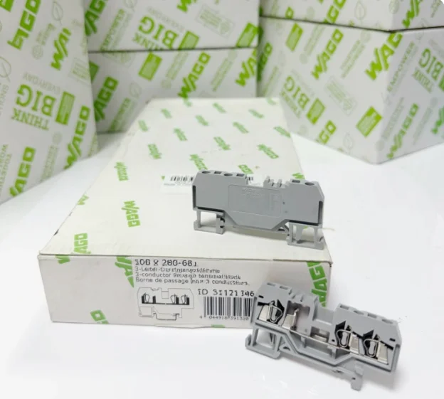 WAGO 280‑681 3‑Conductor DIN Rail Terminal Block 10PCS, 2.5mm² 24A 800V Cage Clamp Spring Wiring Terminal Block