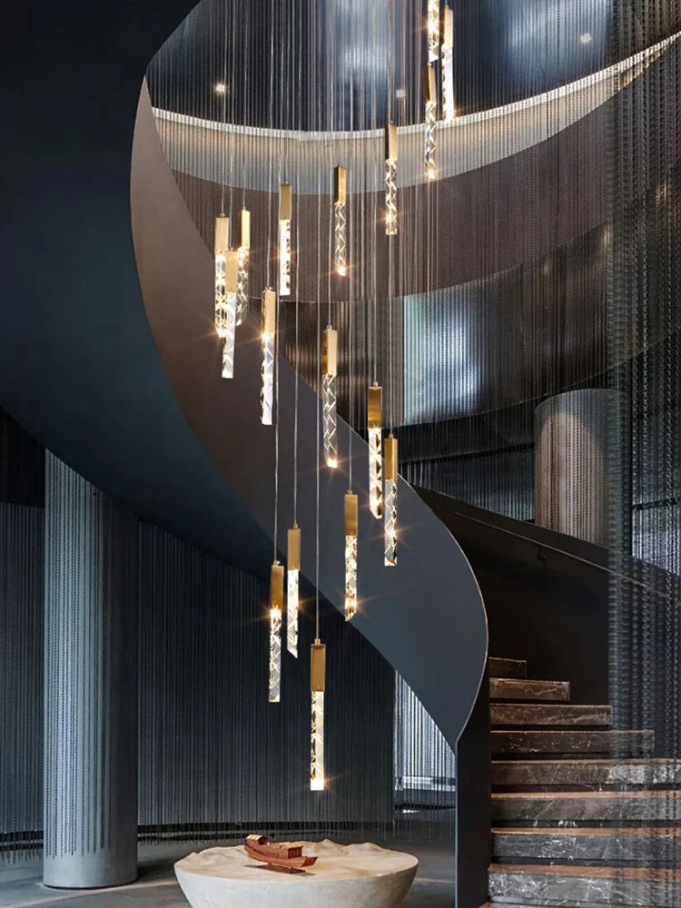 

Modern LED Luxury Crystal Pendent Lamp Hanging Staircase Pendant Light Villa Living Room Ceiling Lamp Dining Room Chandelier