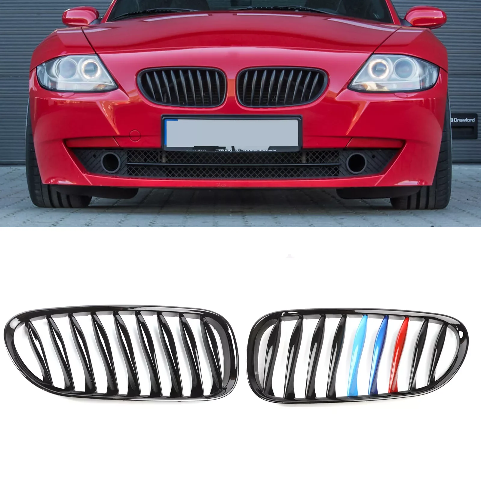 

2PCS Car Glossy Black M Style Grill For BMW Z4 E85 Coupe Front Kidney Grille 2003-2008 51117117757 Replacement Automobiles Parts
