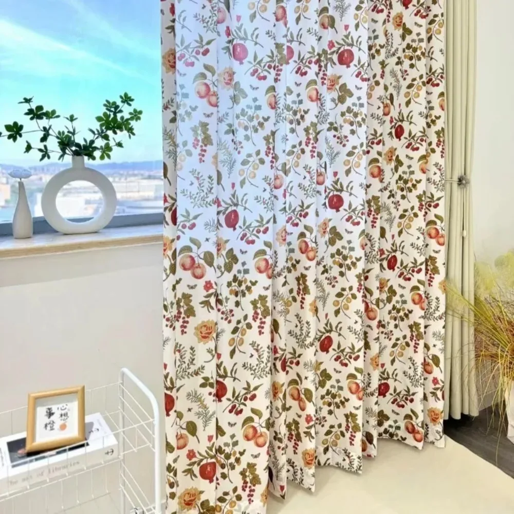 American Pastoral Style Pomegranate Flower White Gauze Curtains  for Bedroom Balcony Living Room Transparent Window Screen Drape