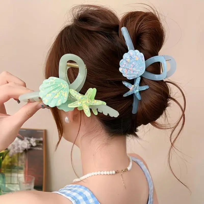 

Летние заколки для волос в виде ракушки, морской звезды и когтей для женщин и девочек, большой зажим в виде акулы, модные аксессуары для волос, студенческие подарки