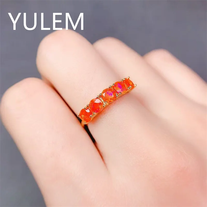 

Orange Opal Ring 925 Silver Rings Natural Real Fire Opal Women's Ring for Engagement Birthday Party Gift