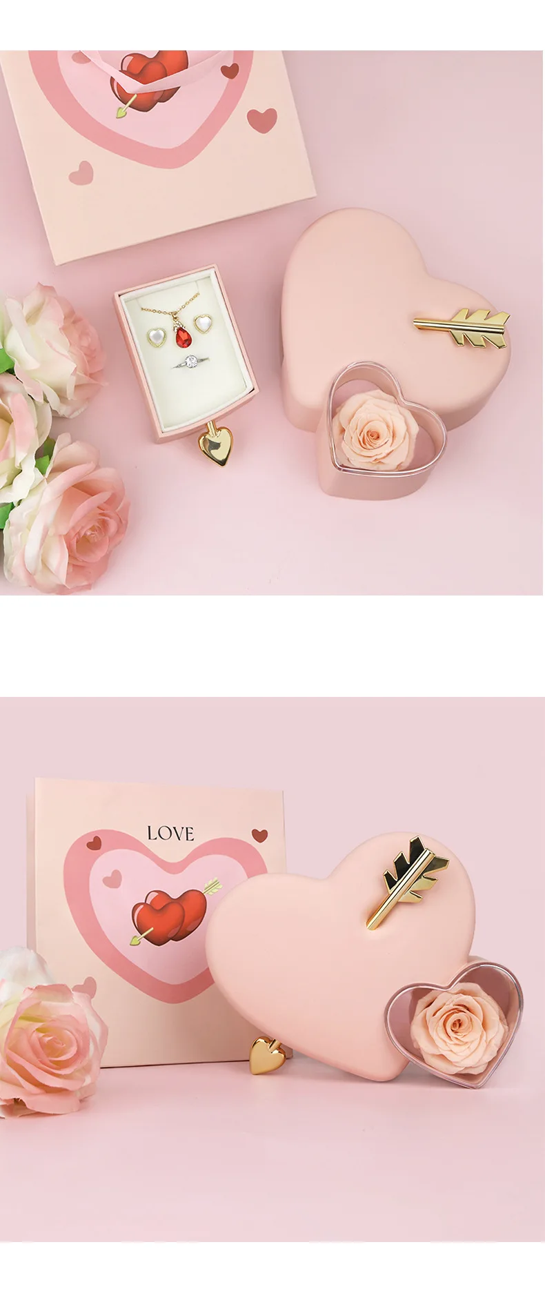 Bestseller Grenzüberschreitende Kreative Herzförmige Schmuckaufbewahrungsbox zum Valentinstag mit Einzigartigem Verpackungsdesign für Rosen – Detail 3