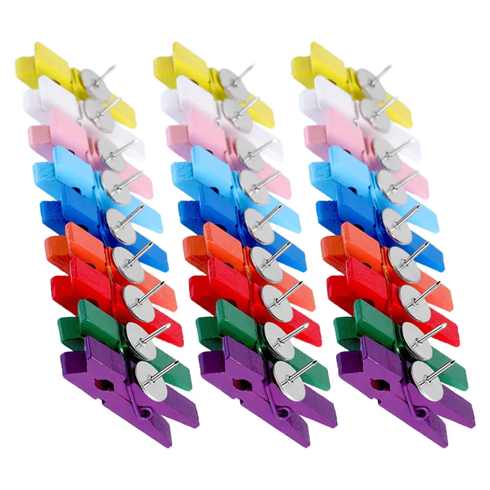 

50pcs Wooden Push Pins Clips Thumbtacks Creative Paper Clips For Cork Board Bulletin Board Map Photos Display Office