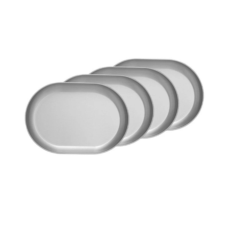 Shallow Plates Pack of 4 304stainless Steel Oval Dishwasher Safe for Kitchen and Resaurant Display and Preparation