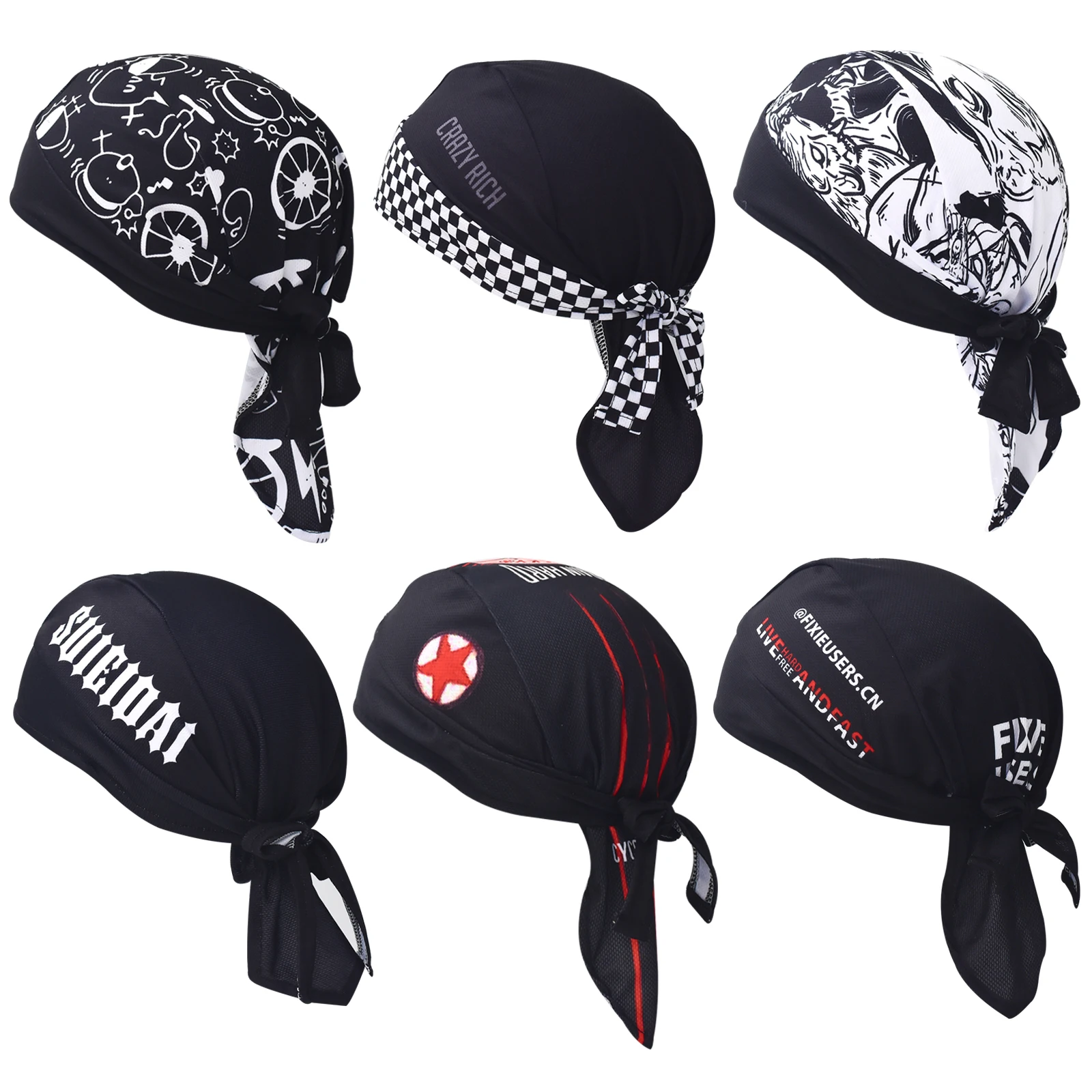 Retro Black Cycling Cap Headscarf Outdoor Sports Fishing Bicycle Pirate Hat Headscarf Breathable Quick-Dry