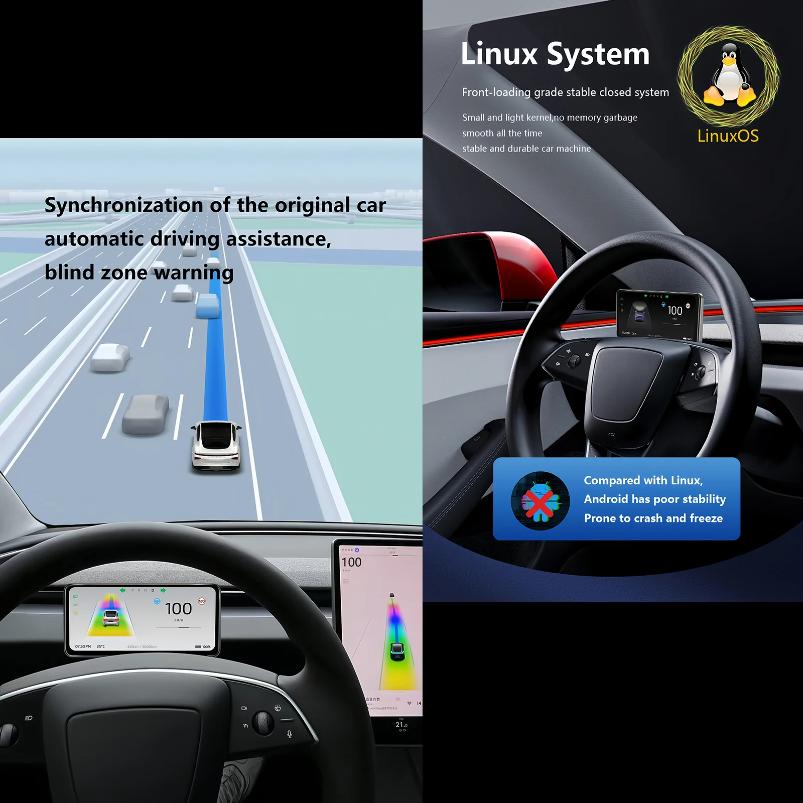 6.25 Cal Linux OS Tesla Model 3 Y cyfrowy wyświetlacz na desce rozdzielczej do modelu 3 Y obsługuje bezprzewodowe CarPlay/Android Auto