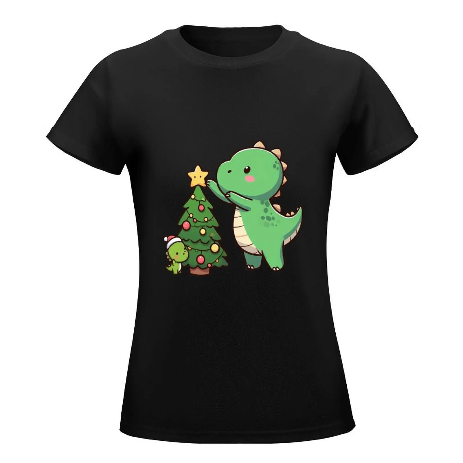 Dino Christmas Tree T-Shirt tees cute clothes sports fans kawaii clothes fashion woman blouse 2024