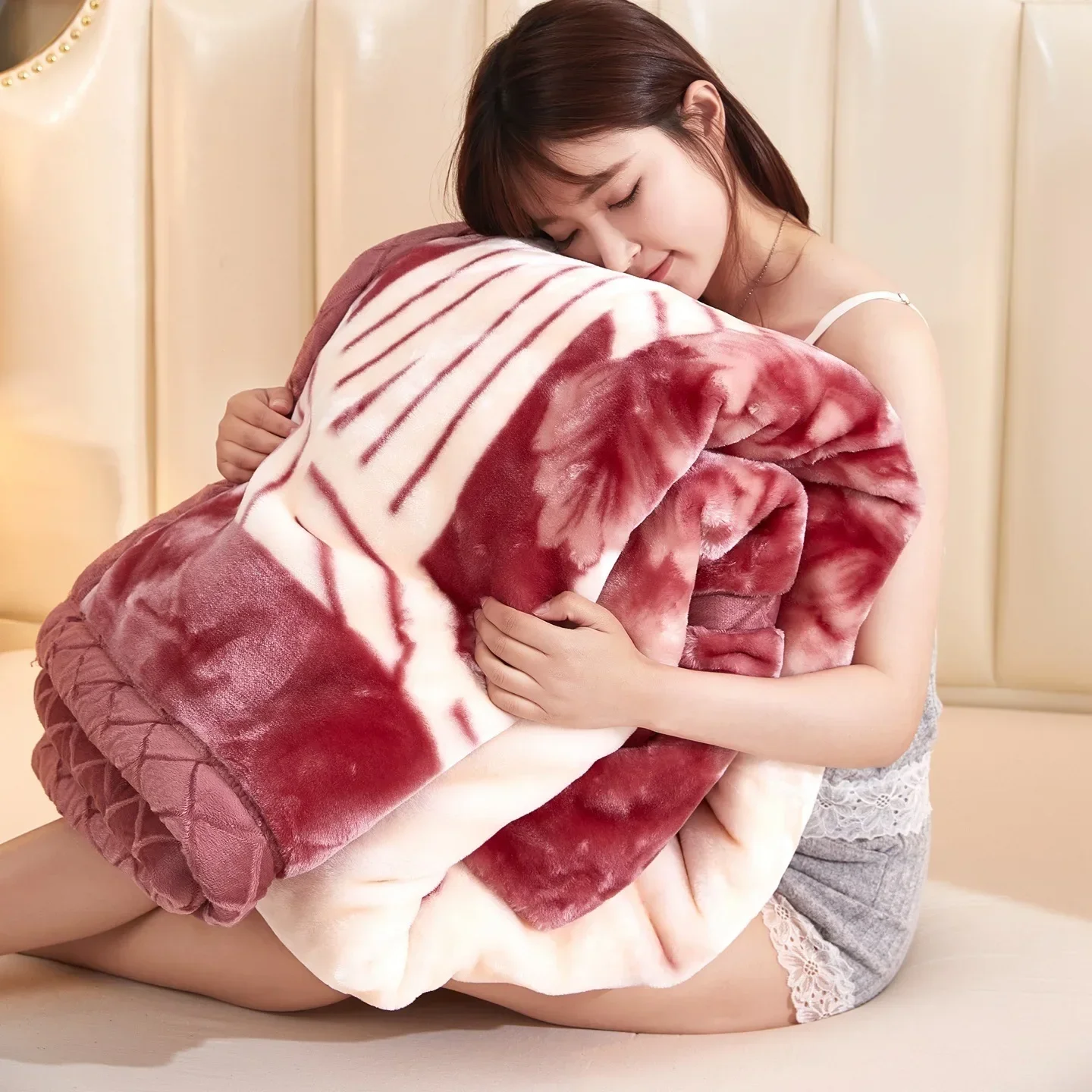 Thickened Double-layer Bed Blanket Fluffy Warm Cover Blanket Sofa for Office Lunch Break Housewarming Gift Flannelette Blankets