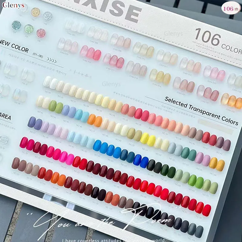 Glenys 106 couleur vernis à ongles Gel populaire gel de trempage Nail Shop essentiel couleur carte Salon de manucure Nail Art Clearcoat ensemble